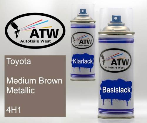 Toyota, Medium Brown Metallic, 4H1: 400ml Sprühdose + 400ml Klarlack - Set, von ATW Autoteile West.